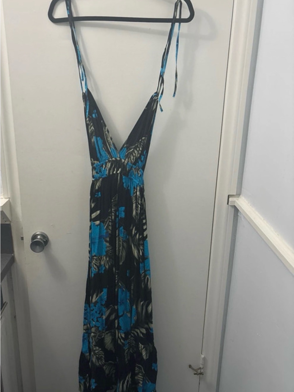 Blue Floral V-Neck Maxi Dress With Adjustable Straps